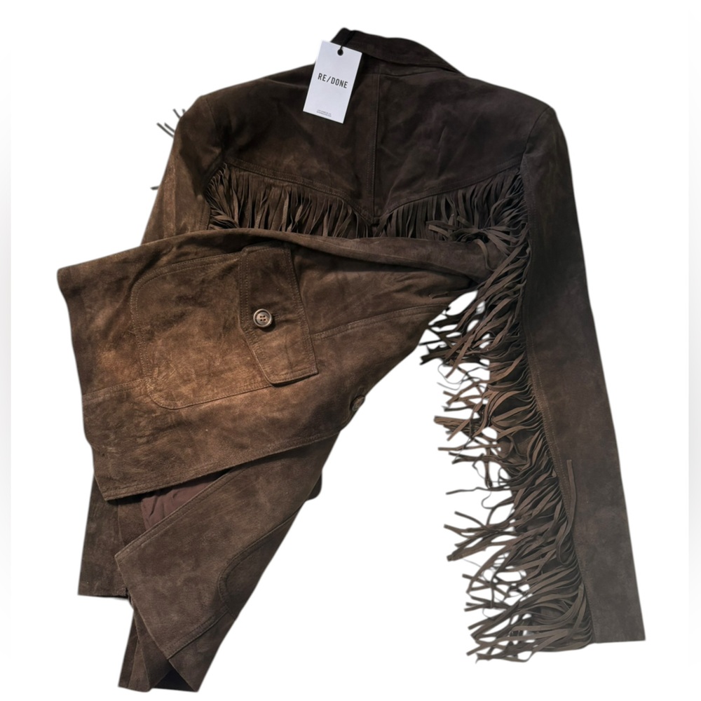 Re/Done Suede Fringe Blazer Jacket Brown Western NWT - Picture 7 of 12